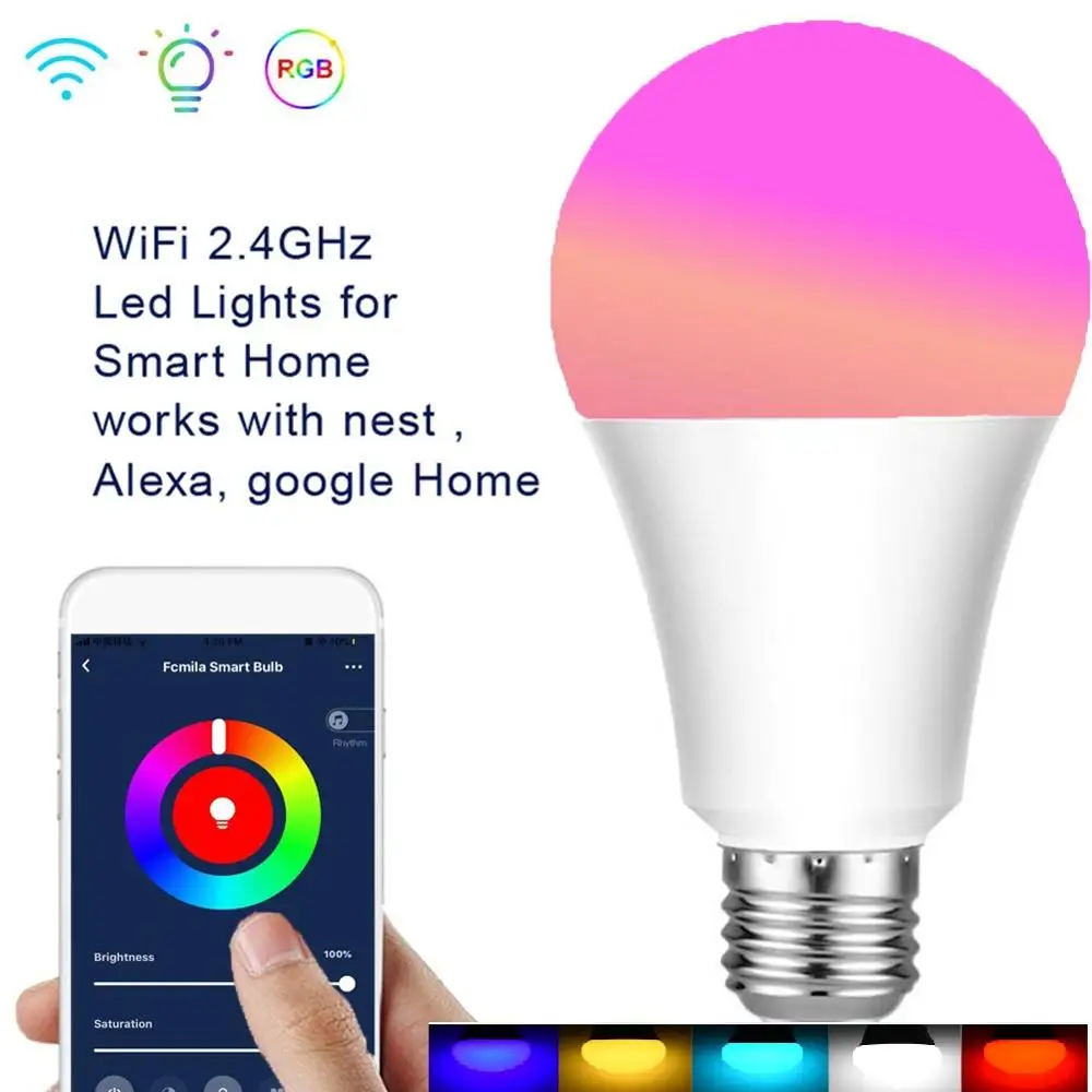 WiFi Smart Žiarovky E27 LED RGB Lampa Pracovať s Alexa/Domovská stránka Google 85-265V RGB+Biela Stmievateľné Časovač Funkcia Magic Žiarovka Dropship