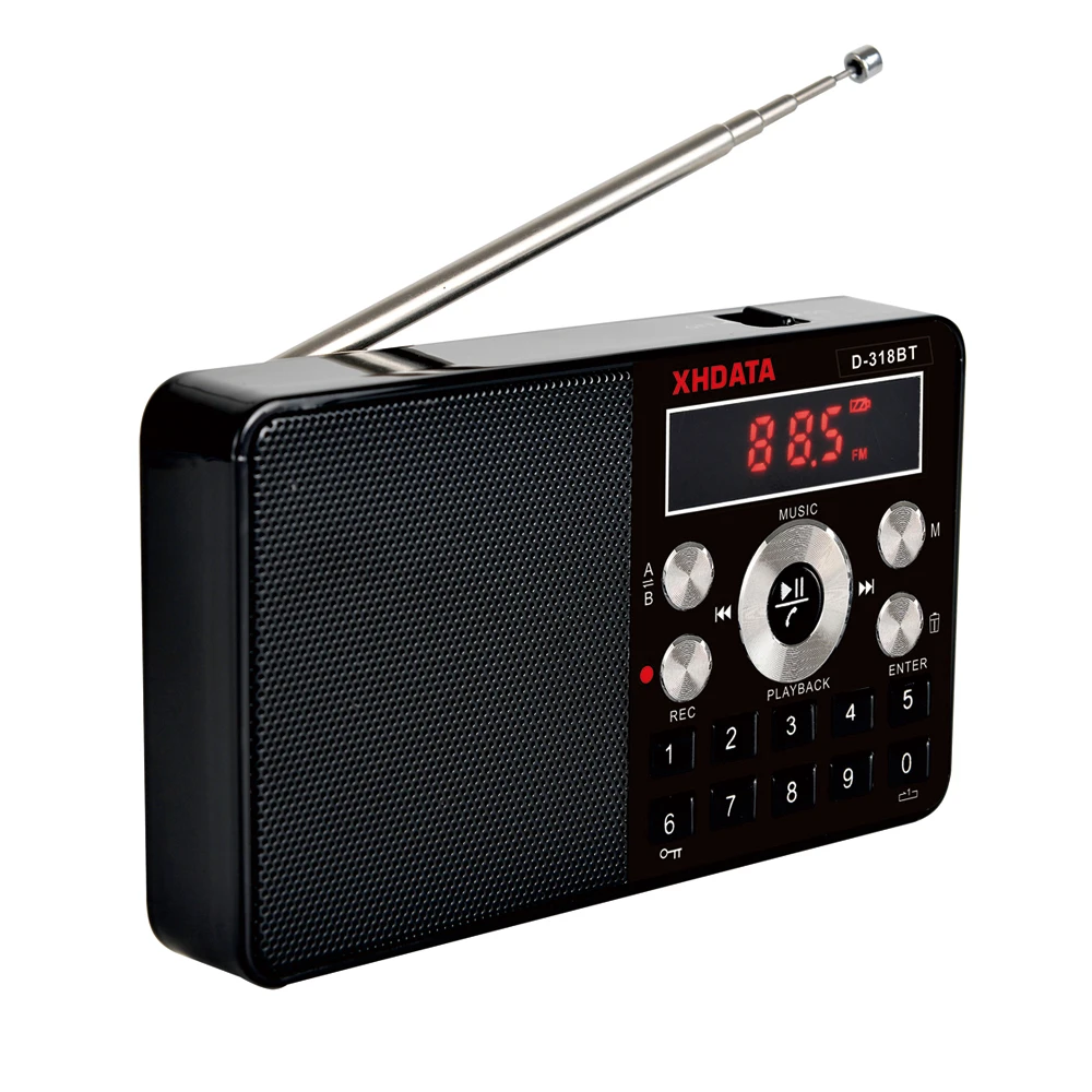 XHDATA D-318 BT, FM Stereo Rádio Mini Multifunkčné Prenosný Rádio Prijímač, Podpora Bezdrôtového Telefónu, Hovory A-B Bluetooth Rádio