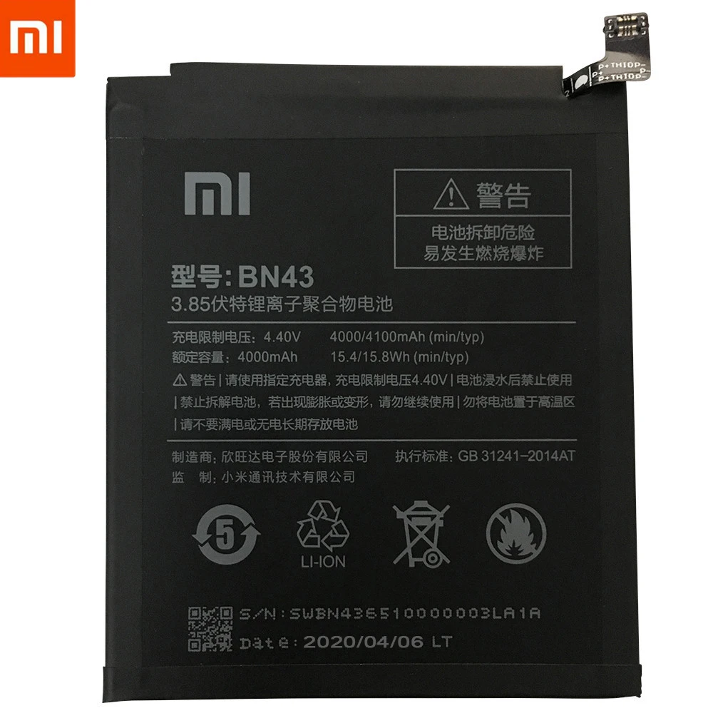 Xiao Originálne Náhradné Batérie Pre Xiao Redmi Poznámka 4X 4 X Kapacita 4000/4100mAh BN43 Batériu Mobilného Telefónu +Zadarmo Nástroj