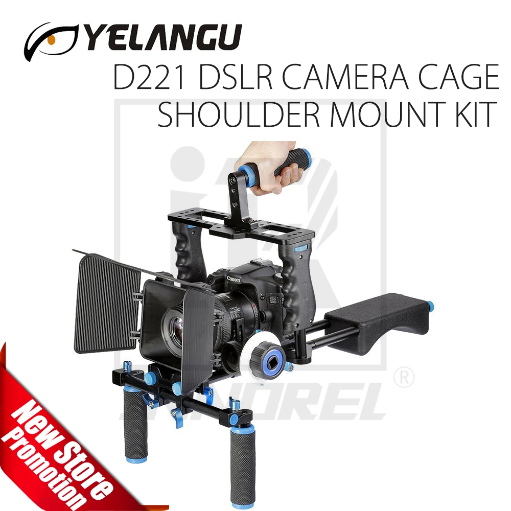 YELANGU D221 Profesionálne DSLR Video Plošinu Ramenný Fotoaparátu, Stabilizátor Matný Box Zameriavajú Klietka pre Canon, Nikon, Sony DSLR