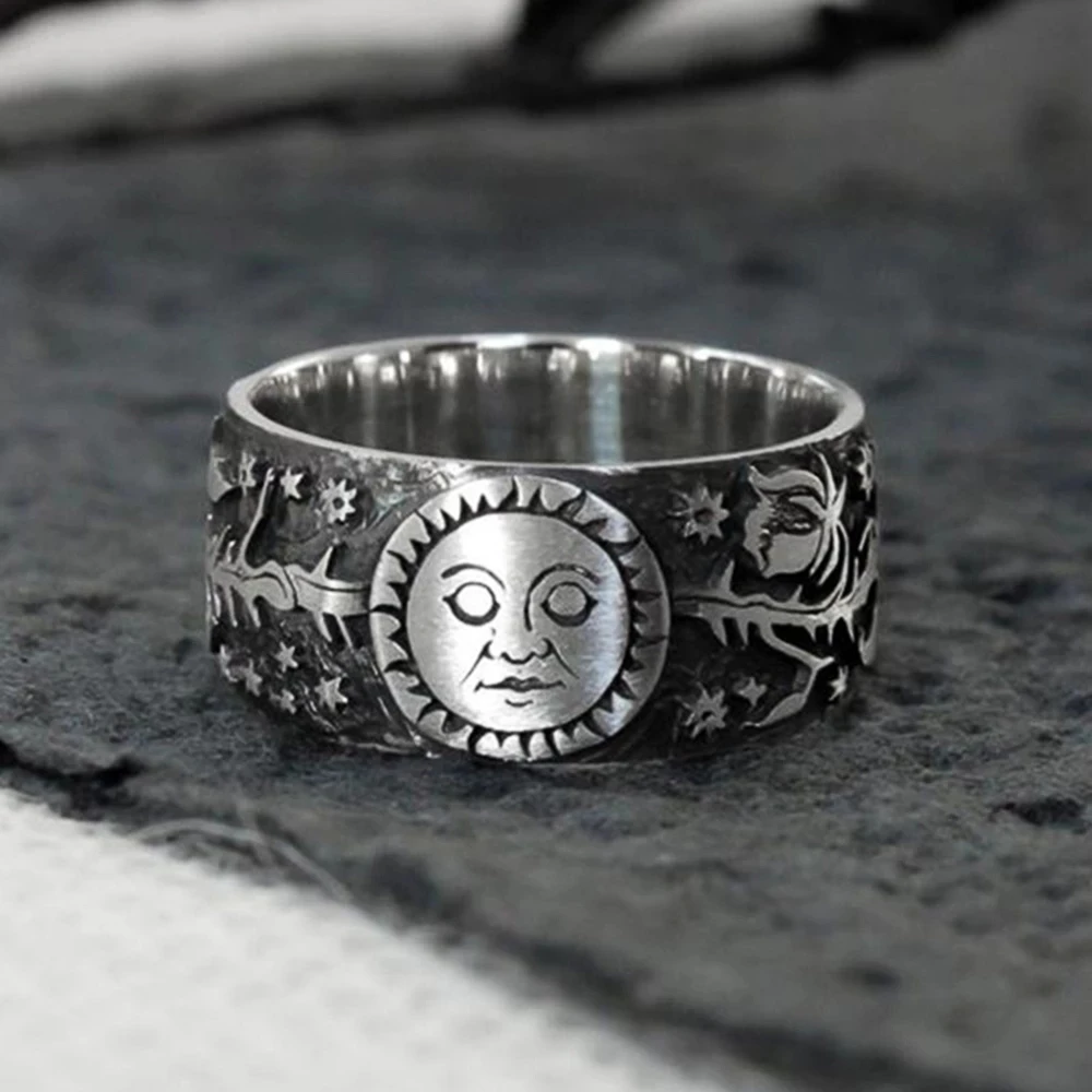 YPAY Nový Vintage Kovové Štýlu Pár Prst Krúžky Sun Moon Star Listy Vzor Starožitné na Denné Nosenie, Ženy Krúžky Retro Šperky