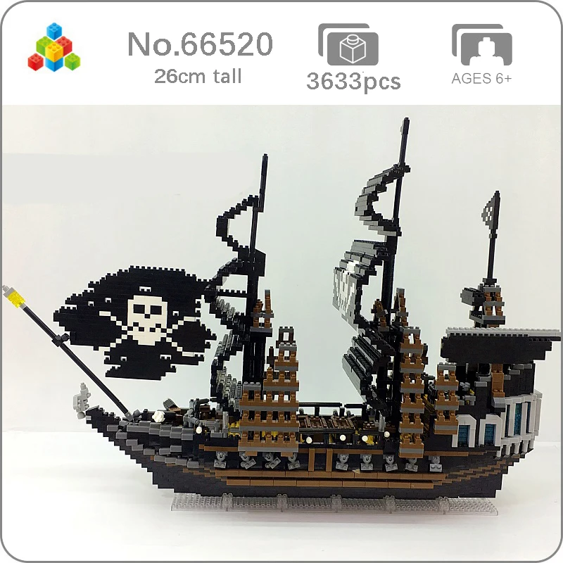 YZ 66520 Caribbean Pirate Black Pearl Loď 3D Model DIY 3633pcs Malé Mini Diamond Blokov Tehlovej Budove Hračka pre Deti, žiadne Okno