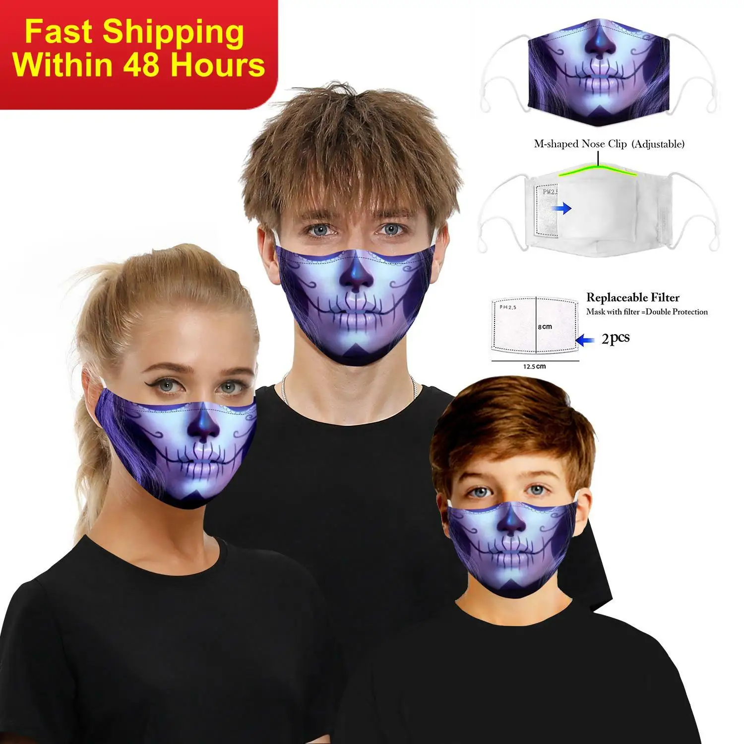 Zawaland Dospelých Zábavné Lebky Veľké Ústa Masky Umývateľný Textílie, Umelecké Tlače, Masku na Tvár Opakovane Anti-Maska proti prachu Krytom