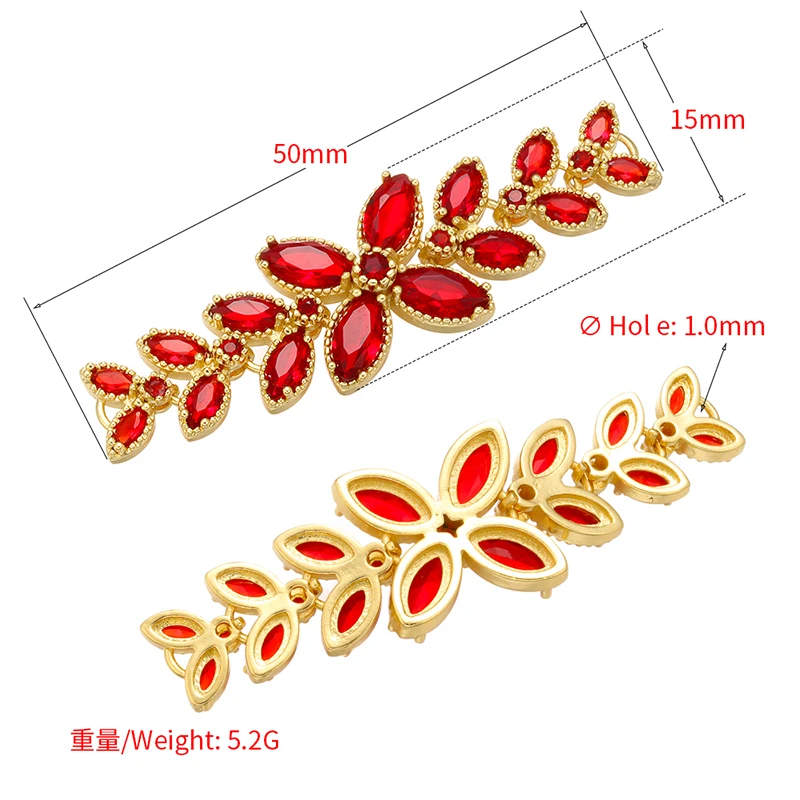 ZHUKOU 15x50mm Nastaviteľné červené listy s charms konektor pre ženy náramok šperky, doplnky, takže zistenia model: VS407