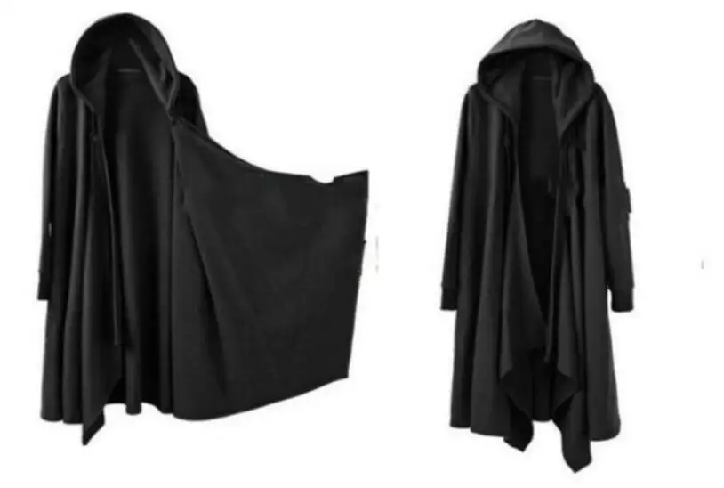 Zimné mužov black hip hop zákopy srsti dlhý plášť s kapucňou cape mužov nočný klub spevák fáze kostým gotický nadrozmerná bunda, kabát
