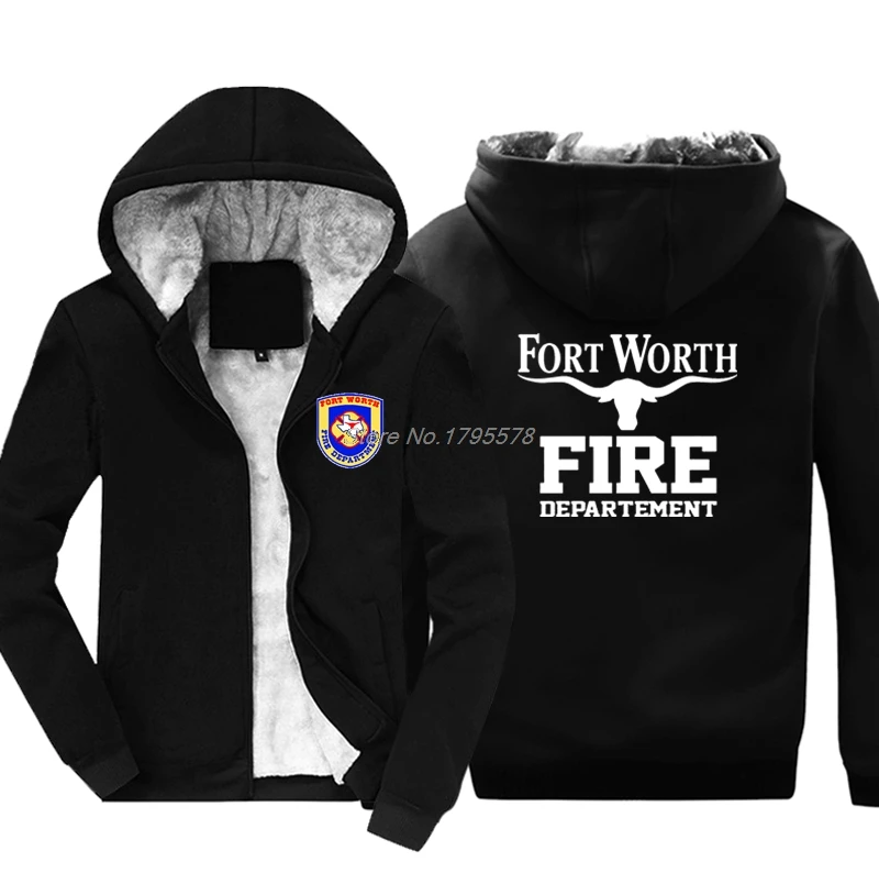 Zimné Mužov Zips Zahustiť Mikina Fort Worth Oheň Departement Logo Hoodie Bežné Bunda Hoody Topy Harajuku Streetwear