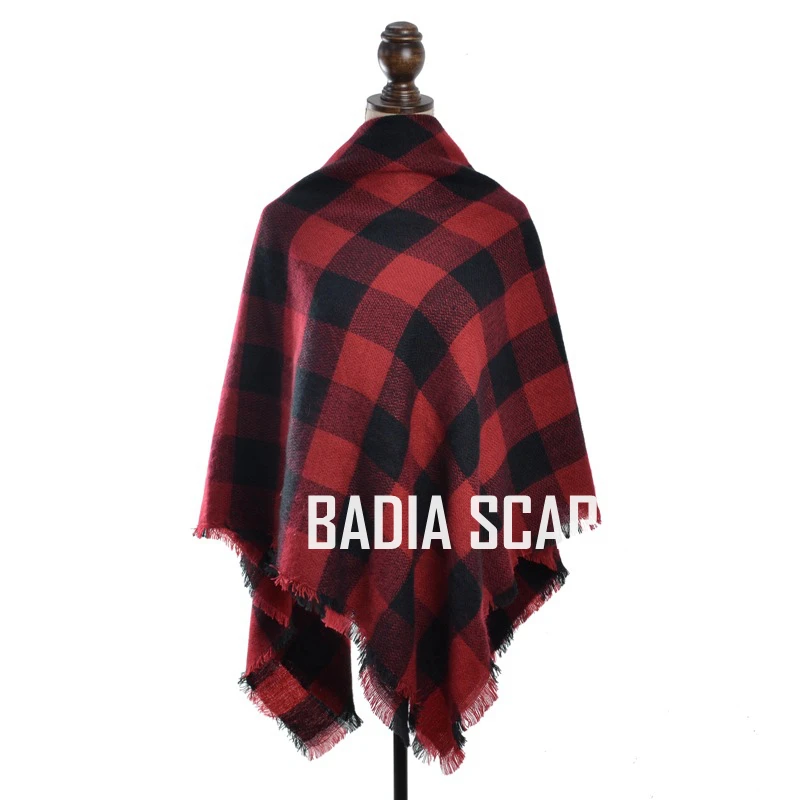 Zimné ženy, horúce elegantný pletený červená buffalo koberčeky deka šatku nadrozmerná teplé akryl skontrolujte, červená a čierna deka cape šatka