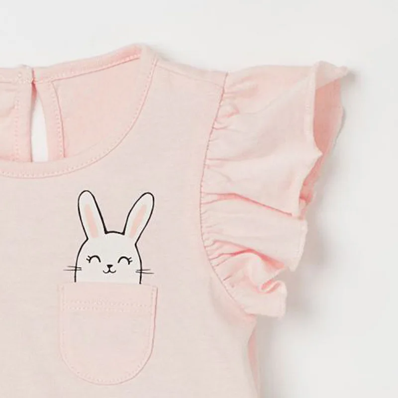 Značky Deti 2021 Letné Baby Dievča Oblečenie Bežné Bavlnené detské Nastaviť Bunny Vrecku Tričko + Batoľa Dot Šortky 20730