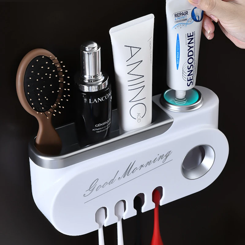 Zubná kefka Držiteľ Tvorivé Punch-free Automatické zubná pasta Dávkovač na Stenu Wc, Kúpeľňa Skladovanie Kúpeľňových Doplnkov