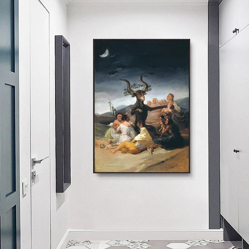 Čarodejnice Sobotu Francisco Goya Vintage Poster Starožitné Maľby Nástenné Art Obraz Diabla Satana Rohaté Kozy Plátno Tlačiť Dekorácie