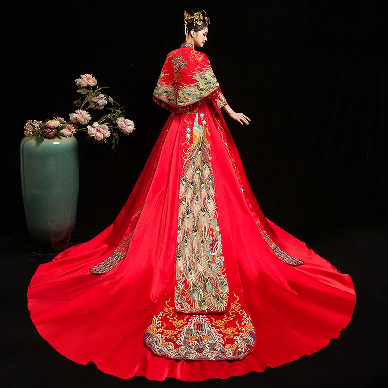Červená Nevesta Čínsky Štýl Cheongsam Svadbu Večerné Šaty Vintage Dámske Výšivky Dlho Qipao Party Šaty, Oblečenie S - XXL