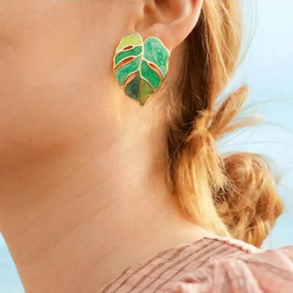 české zelenej listovej stud náušnice v uchu prstene pre ženy kvalitné šperky roztomilý earings gombíky, šperky jedinečné šperky dievčatá gif