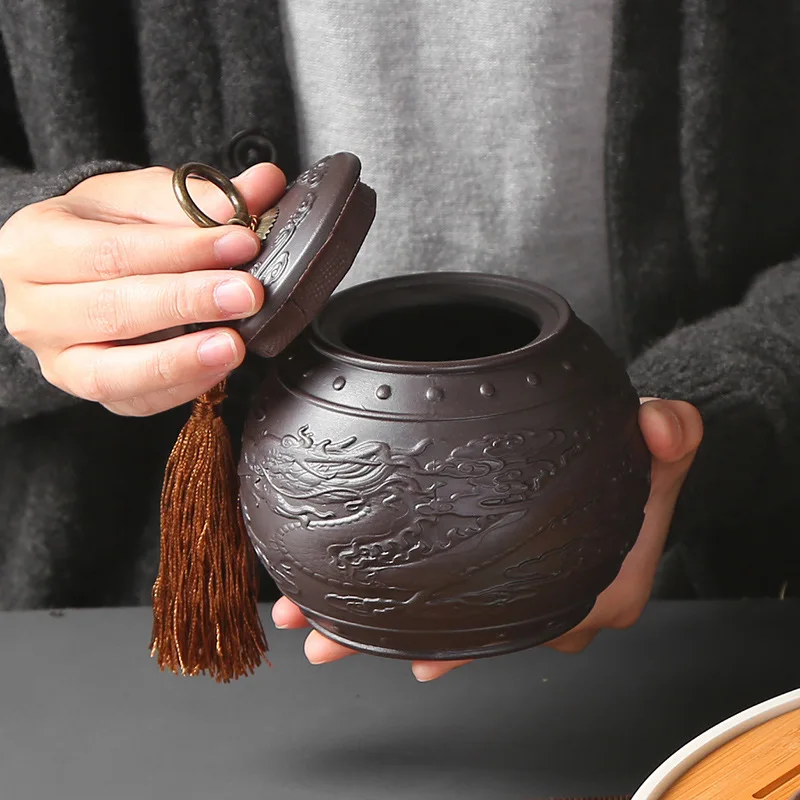 Čierna a fialová hrniec čaju, červeného bahna, okrúhle a zapečatené banku, Puer čaj pole, stredné čaj hrniec úľavy čiernej a bielej nádrž