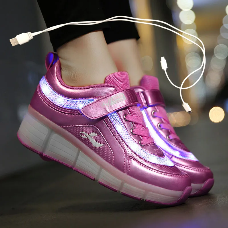 Čierna, Ružová, Biela, USB Nabíjanie Fashion Dievčatá Chlapci LED Svetlo Valca Skate Topánky Pre Deti detský Tenisky S Kolesami Jeden kolesá