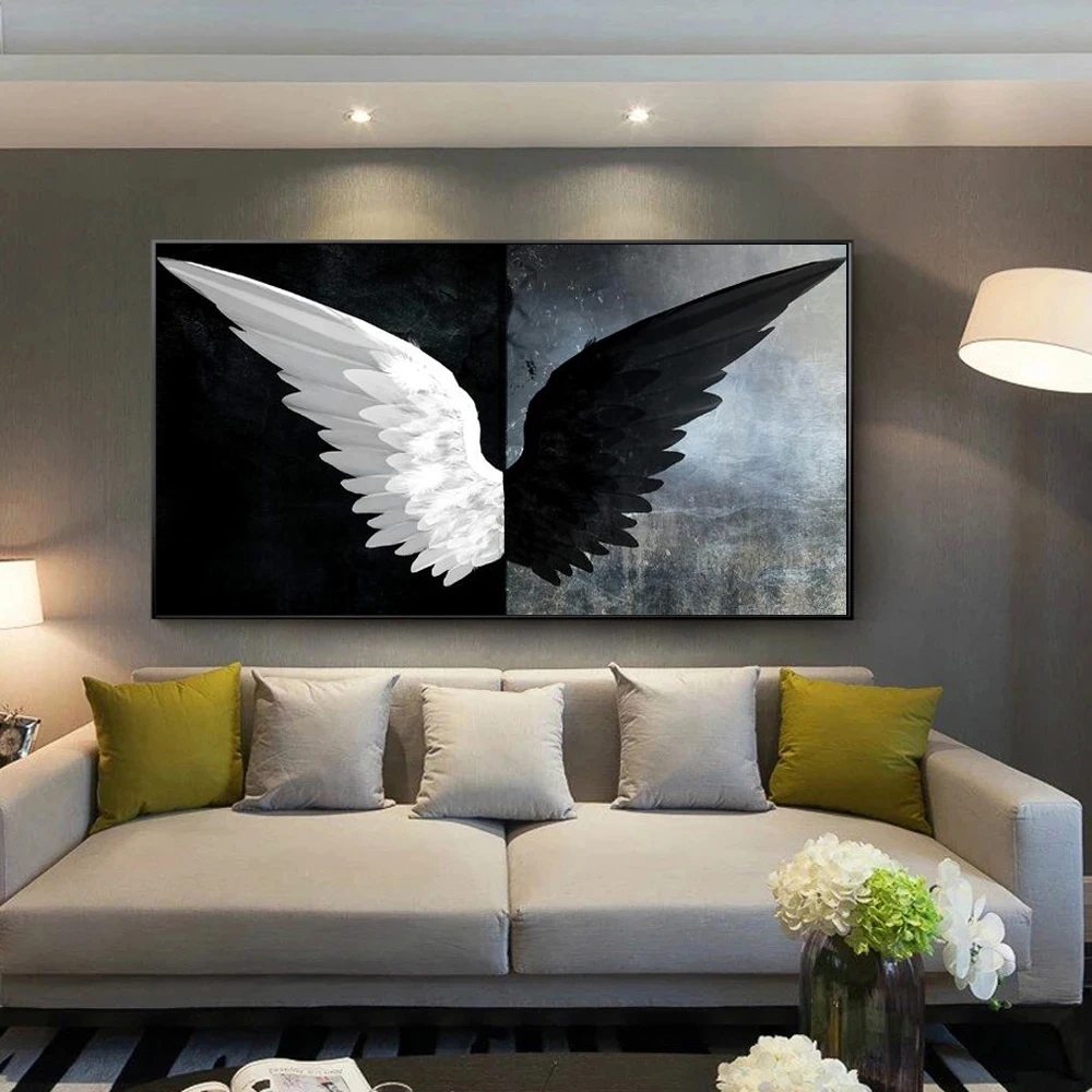 Čierne A Biele anjelské Krídla Plátno Umenie Plagáty A vzory, Moderné Krídla Plátne, Obrazy Na Stenu, Umenie, Obrázky, Domáce Dekorácie