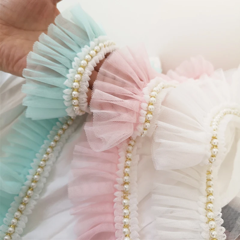 čipky textílie korálkové šifón záhyby svadobné šaty golier dekorácie odevy kutilov, remeselníkov, ružové a biele čipky stuhou 3D pearl príslušenstvo
