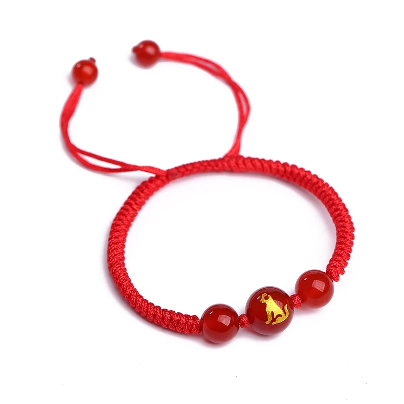 Čínska Astrológia Zvierat Červené Lano Šťastie, Náramky Agates kameň korálky Pár Kúzlo Náramok, Ručne tkaných Ženy Diy Šperky