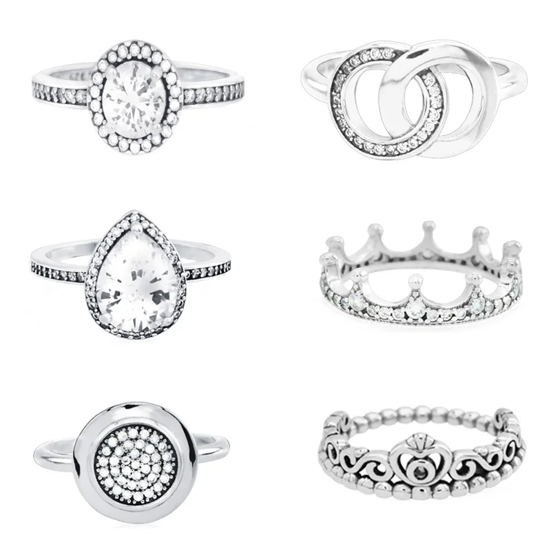 Špeciálna ponuka Skutočné 925 Sterling Silver 12 Módne Štýly Cubic Zirconia Princezná Tiara Koruny Prstene pre Ženy Zapojenie
