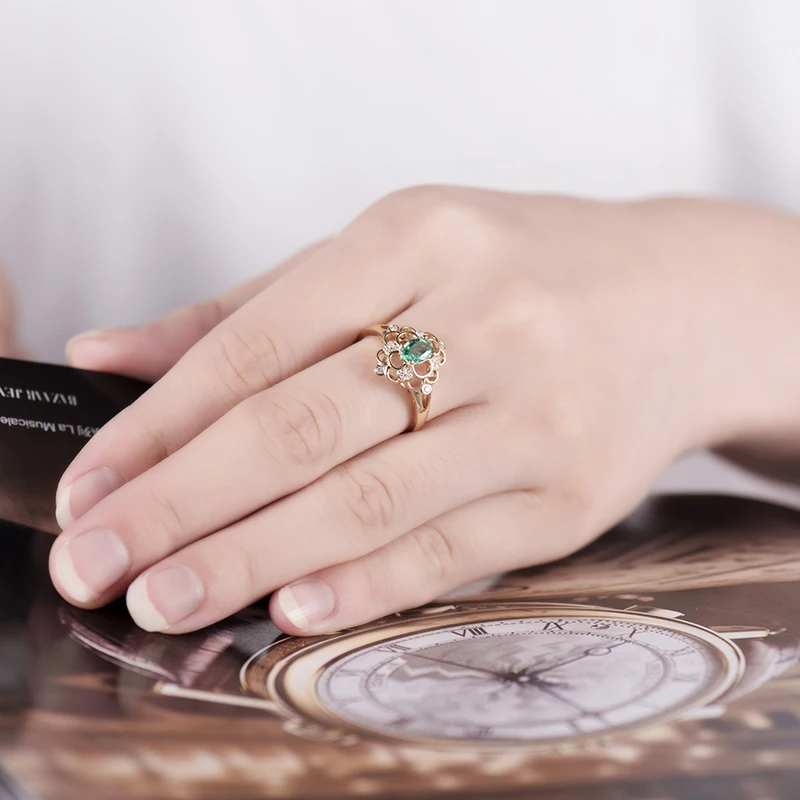 Špeciálny Dizajn Kolumbia Emerald Kamenný Prsteň Žlté Zlato 14K Prírodného Diamantu Jemné Šperky Veľkoobchod Svadobné Šperky pre Ženy
