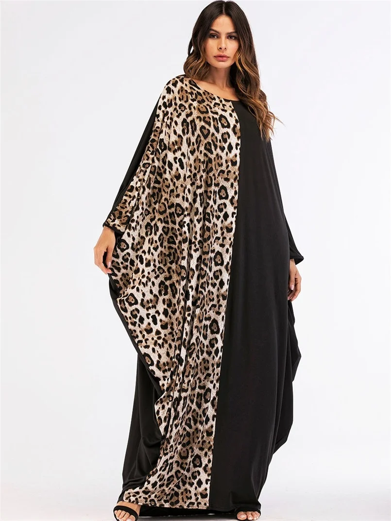 Ženy Abaya 2020 Nový Štýl Moslimských Dlhé Šaty Leopard Patchwork Dubaj Kaftan Islamskej Maxi Šaty Moslim Jurken Fairy Sny