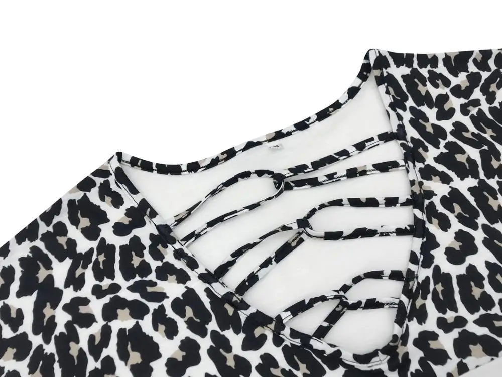 Ženy Hlboké V-Neck Leopard Tlač Ptchwork Farbu Popruhu Dizajn Dlhý Rukáv T-Shirt Jeseň Nové Príležitostné Voľné Módne Pulóver Čaj