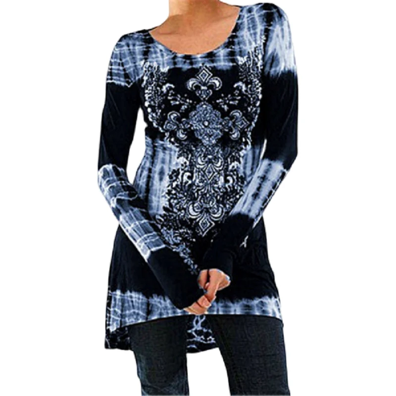 Ženy Jar Jeseň 2020 Tričko Bežné Dlhý Rukáv Topy Tees Digital Print T-Shirt O-krku Voľné Plus Veľkosť 5XL Dlhé Košele Femme