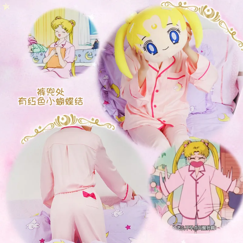Ženy Pyžamo Sailor Moon Králik Pyžamo Usagi Tsukino Charakter Sleepwear Emulácia Hodvábne Mäkké Pohodlné Ružová Krátky Rukáv Nastaviť