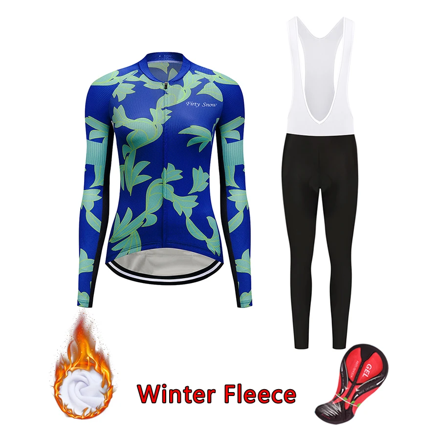 Ženy Teplé Zimné Cyklistické Nastaviť 2021 Thermal Fleece Cestnej Bike Jersey Športové Oblečenie Ženský Oblek Cyklistické Oblečenie MTB Uniforme