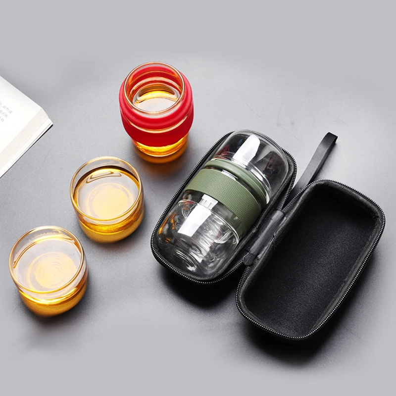 Žiaruvzdorné Teaware Stanovujú Vysoké Borosilikátového Skla 2 Osoby Kanvica Prenosné Poháre Jednoduché Cestovanie Čaj Súprava Domáce Kancelárske Potreby