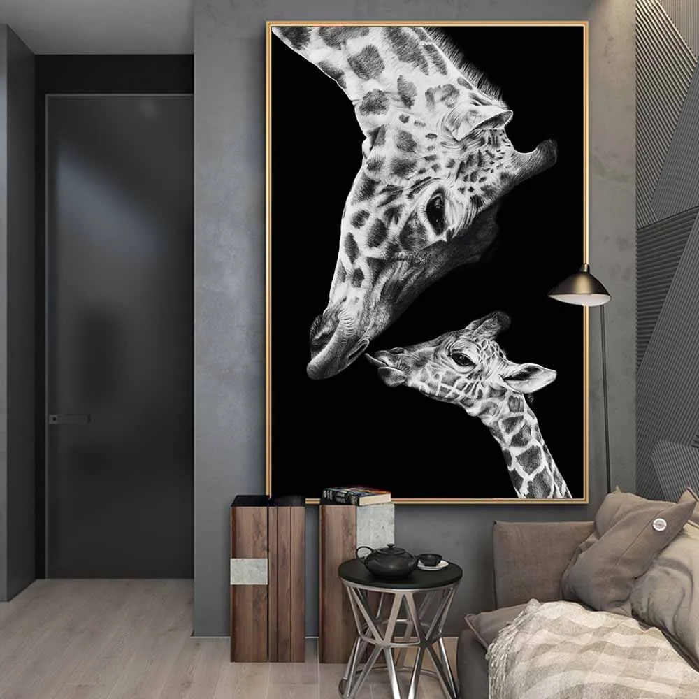 Žirafa Matku a Dieťa Plátne, Obrazy na Stenu, Umenie Plagáty a Vytlačí Severské Zvieratá Zábavné Umelecké Obrázky Cuadros Dekor