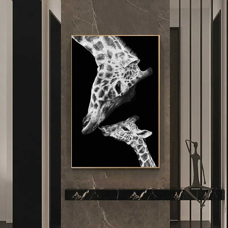 Žirafa Matku a Dieťa Plátne, Obrazy Na Stenu, Umenie Plagáty a Vytlačí Severské Zvieratá Zábavné Umelecké Obrázky Cuadros Dekor