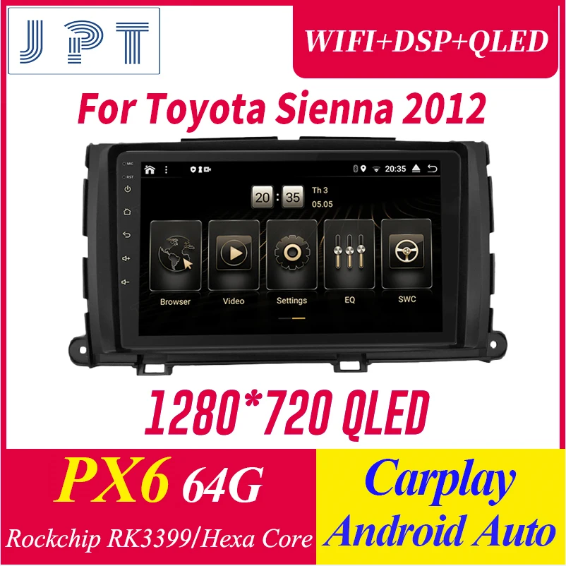 1 din Android Multimediálny Prehrávač Videa Navigačné Obrazovke-PX6 4G+64 G pre Sienna 2012 Carplay Wifi BT5.0 výstup HDMI TV OBD DAB SWC