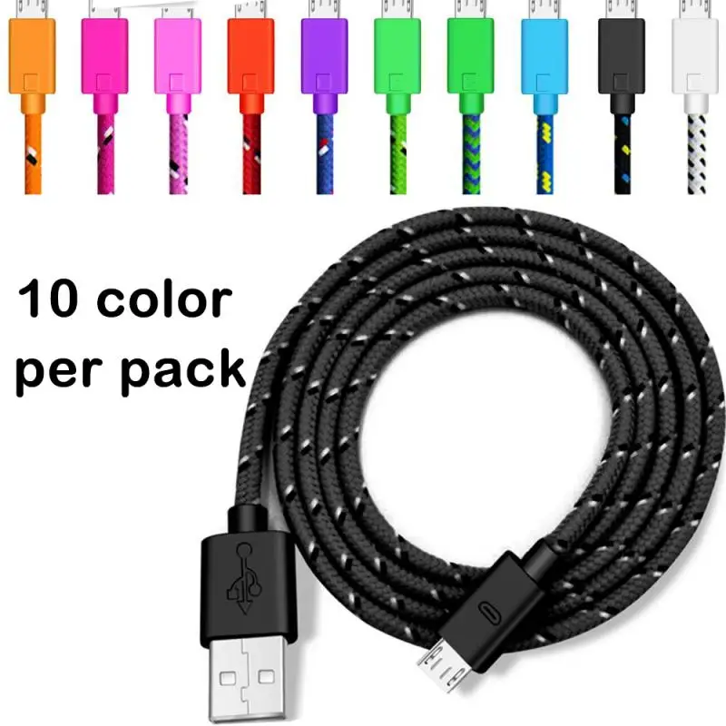 10 ks/pack rôznych farieb Micro USB nabíjací kábel 1/2 meter Mobilný Telefón na prenos údajov kábel s nylonové pletené bunda