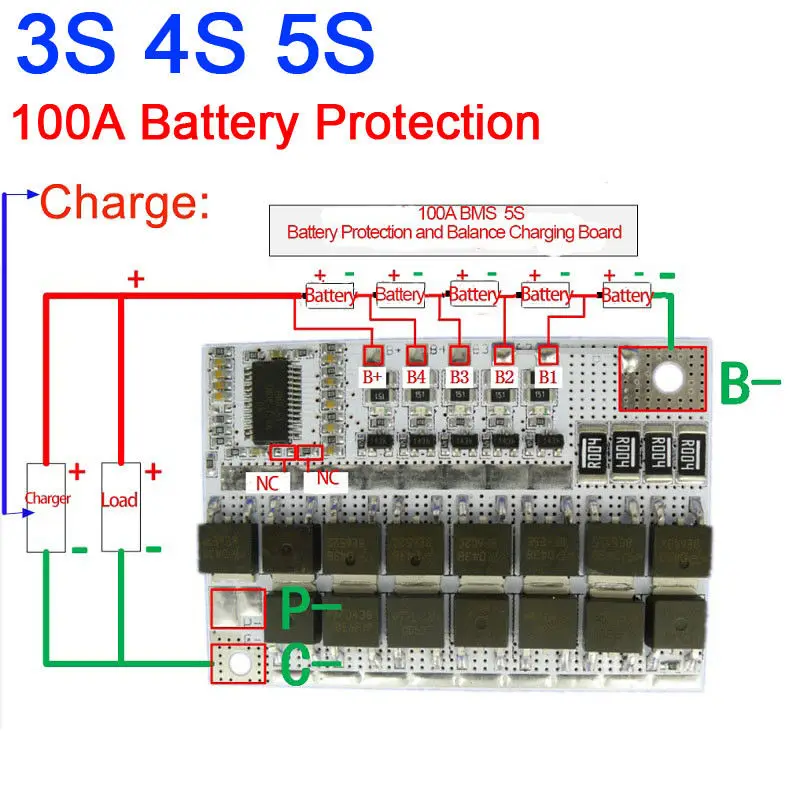 100A BMS W/ Vyváženie 3S 4S, 5S Li-ion LiPo Polymérová Batéria Ochrany Doske PCB Plnenie Rada 11.1 v 14,8 v v 18.5 v, 3,7 V