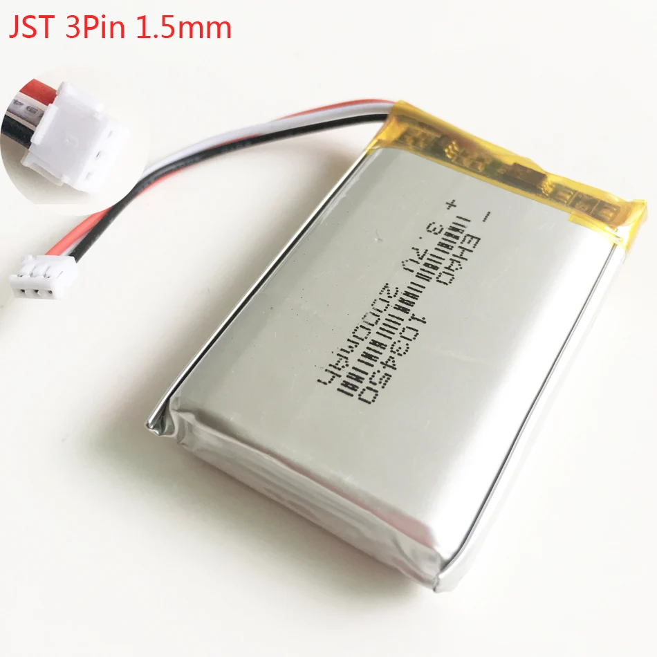 103450 3,7 V 2000mAh nabíjateľná batéria s JST 1,5 mm 3pin konektor lipo polymer lithium pre GPS navigátor, DVD, e-book, fotoaparát
