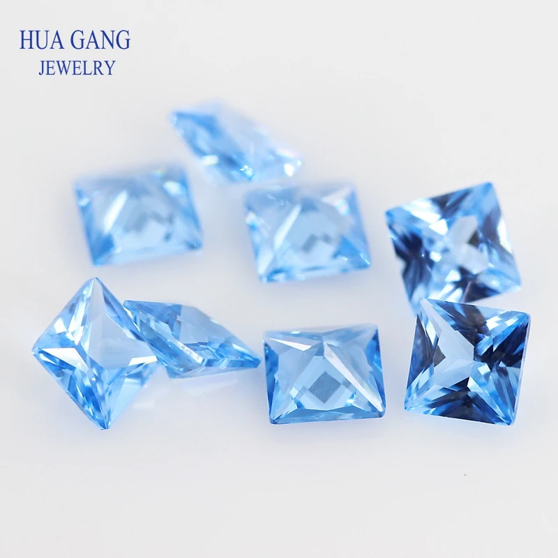 108# Modrá Tvar Štvorca Princezná Rez Syntetické Spinelovou Kameň Pre Šperky Veľkosť 2x2mm~10x10mm