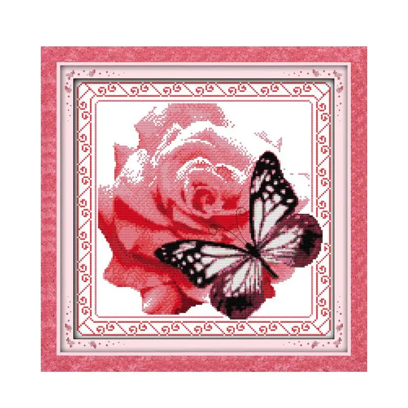 11CT 14CT Motýľ Nianhua ručné diy výšivky Cross stitch Auta Červené kvety a motýle Čínskych charakteristík Zavesenie
