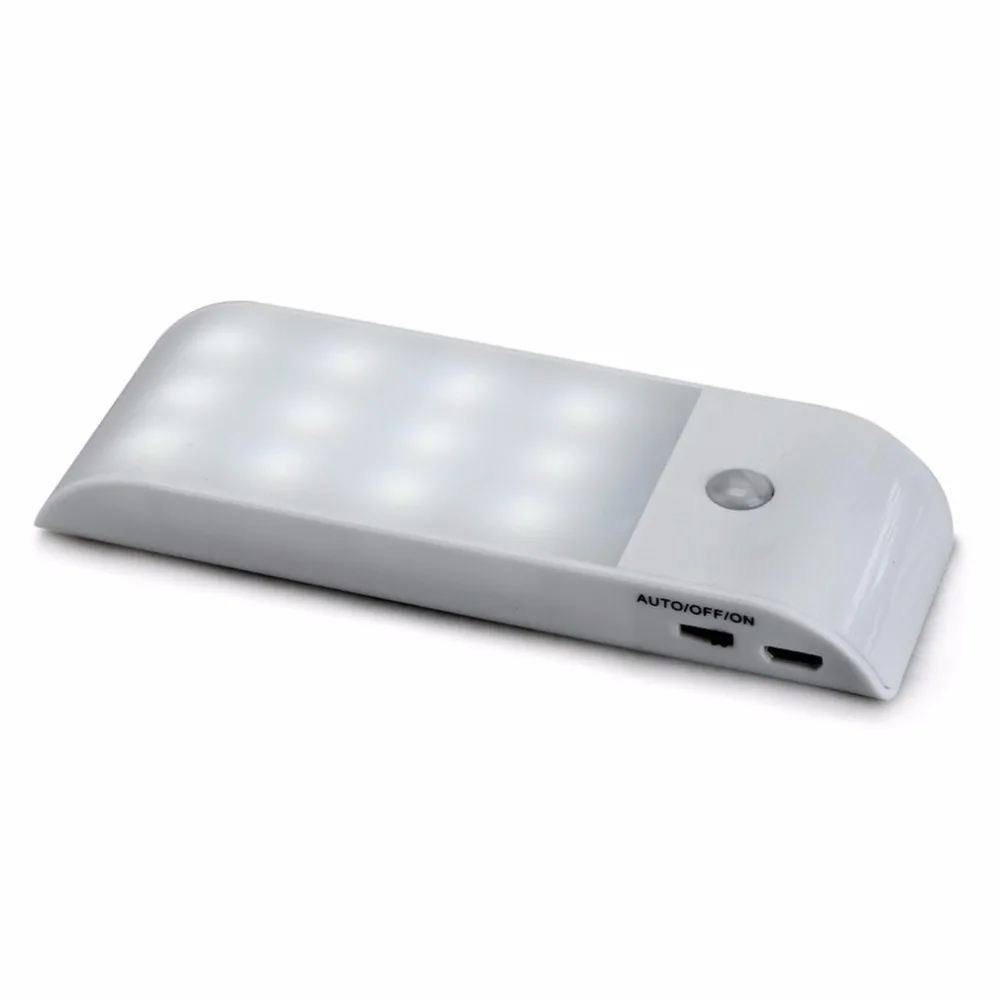 12LED Skriňa, Nočné Svetlo PIR Infračervené Stick-on Nabíjateľná USB Detektor Pohybu Indukčné snímače Skrine v Chodbe Lampa
