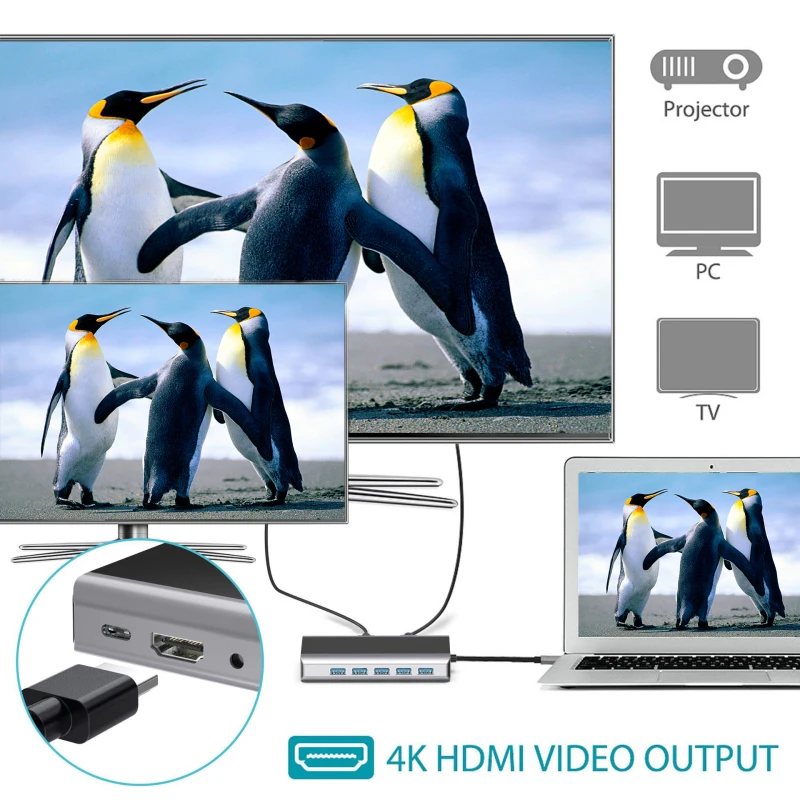 15In1 Multifunkčné Dokovacej Stanice Typ-C Hub Na USB3.0 VGA RJ45 Adaptér 10W Bezdrôtová Nabíjačka kompatibilný s HDMI Na TV, PC, Notebook