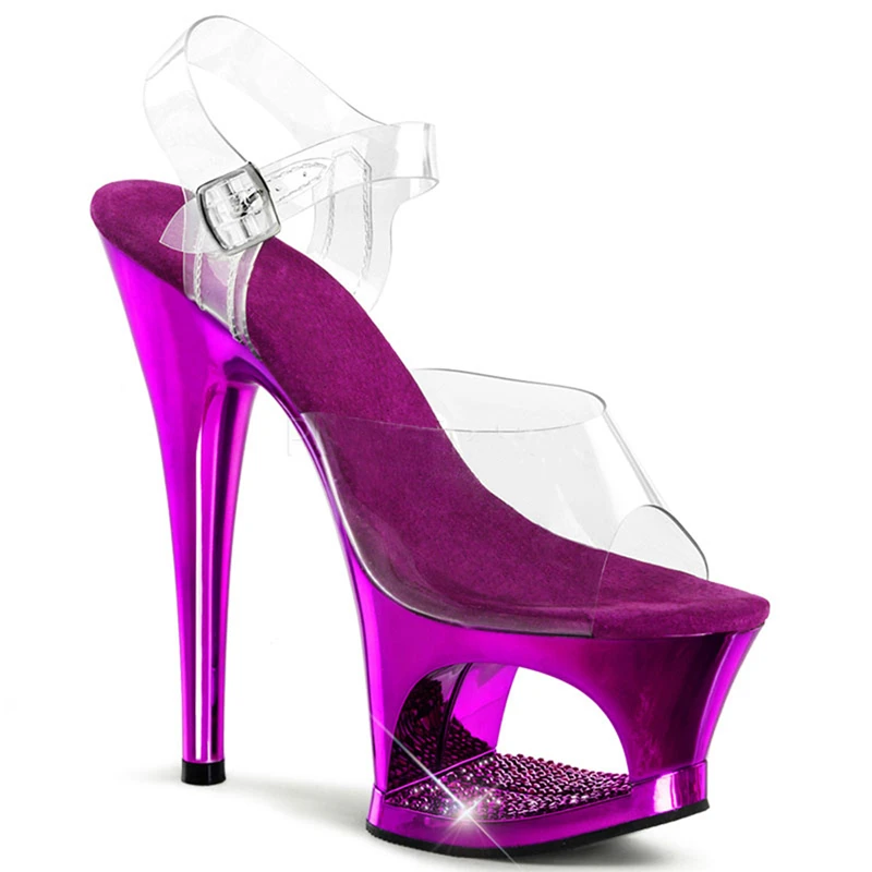 17 cm sexy duté pokovovanie pokryté diamond pódium dámske topánky model hosting tanečné topánky steel tube tanečné topánky flash