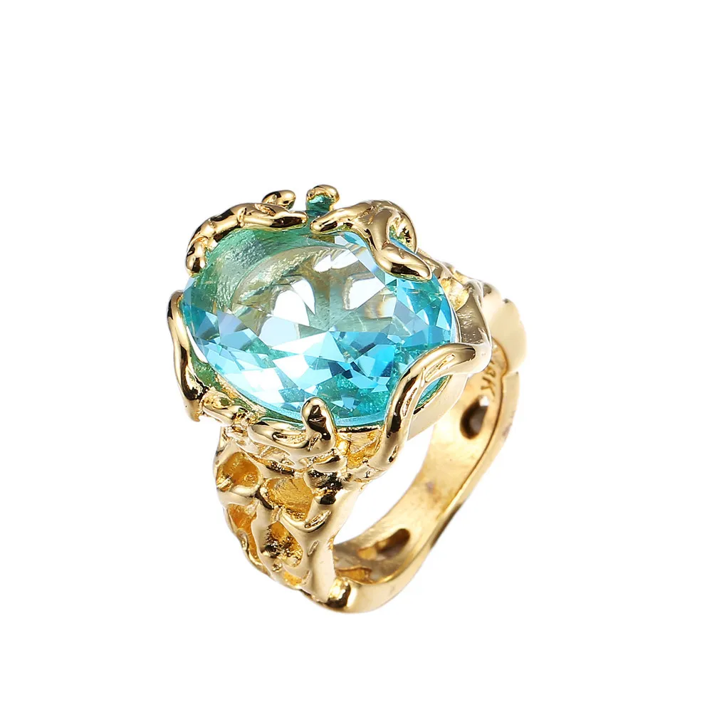 18K Gold Diamond šperky Krúžok Valentine Darček Prstene pre Ženy Bague Sapphire krúžok Elegantná Cirle Drahokam Šperky duté Bizuteria