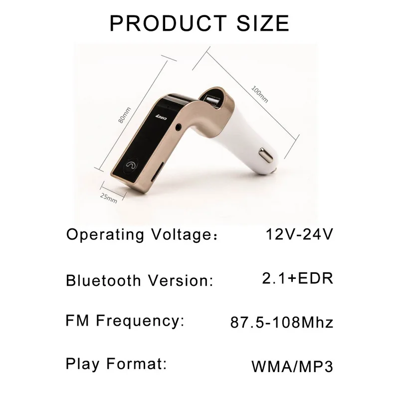 2 V 1 Bezdrôtovej komunikácie Bluetooth Adaptér do Auta Kit Handfree LCD displej, FM Vysielač USB Nabíjačka 5V/2,5 A Hudby vo formáte MP3 TF Karty U-Disk AUX Prehrávač