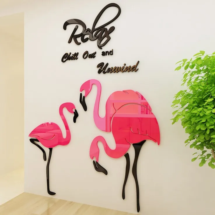 2 Veľkosti Multi-Kusy Flamingo Vták Vzor 3D Akrylové Dekorácie na Stenu-Nálepky DIY Stene Plagát Domova Spálňa Wallstick