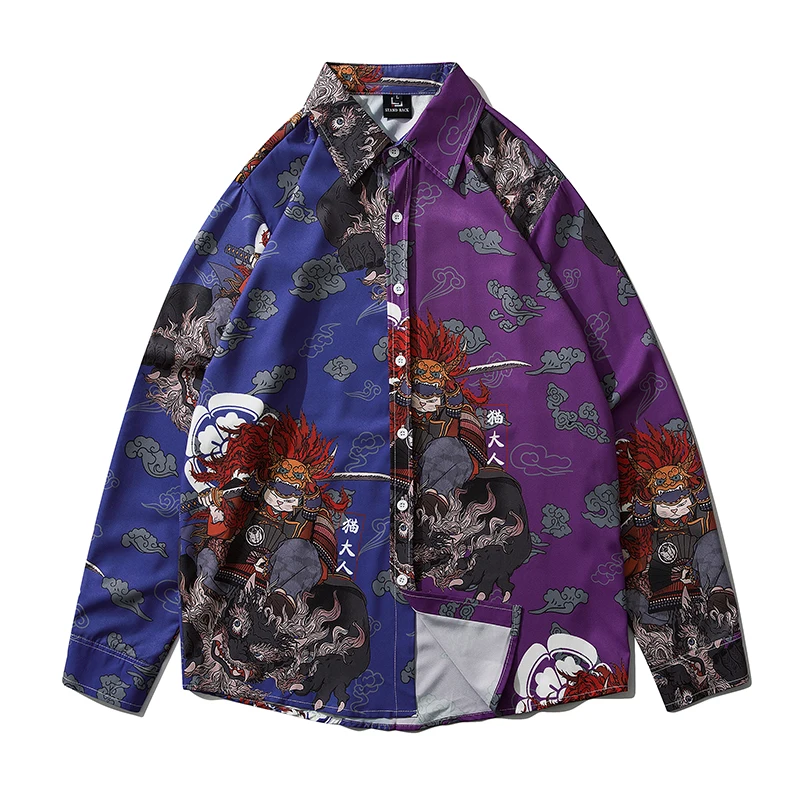 20 farebné Streetwear Nové mužov kontrast tlače košele bežné Nadrozmerné patchwork retro hip-hop Harajuku ulice dlho puzdre tričko
