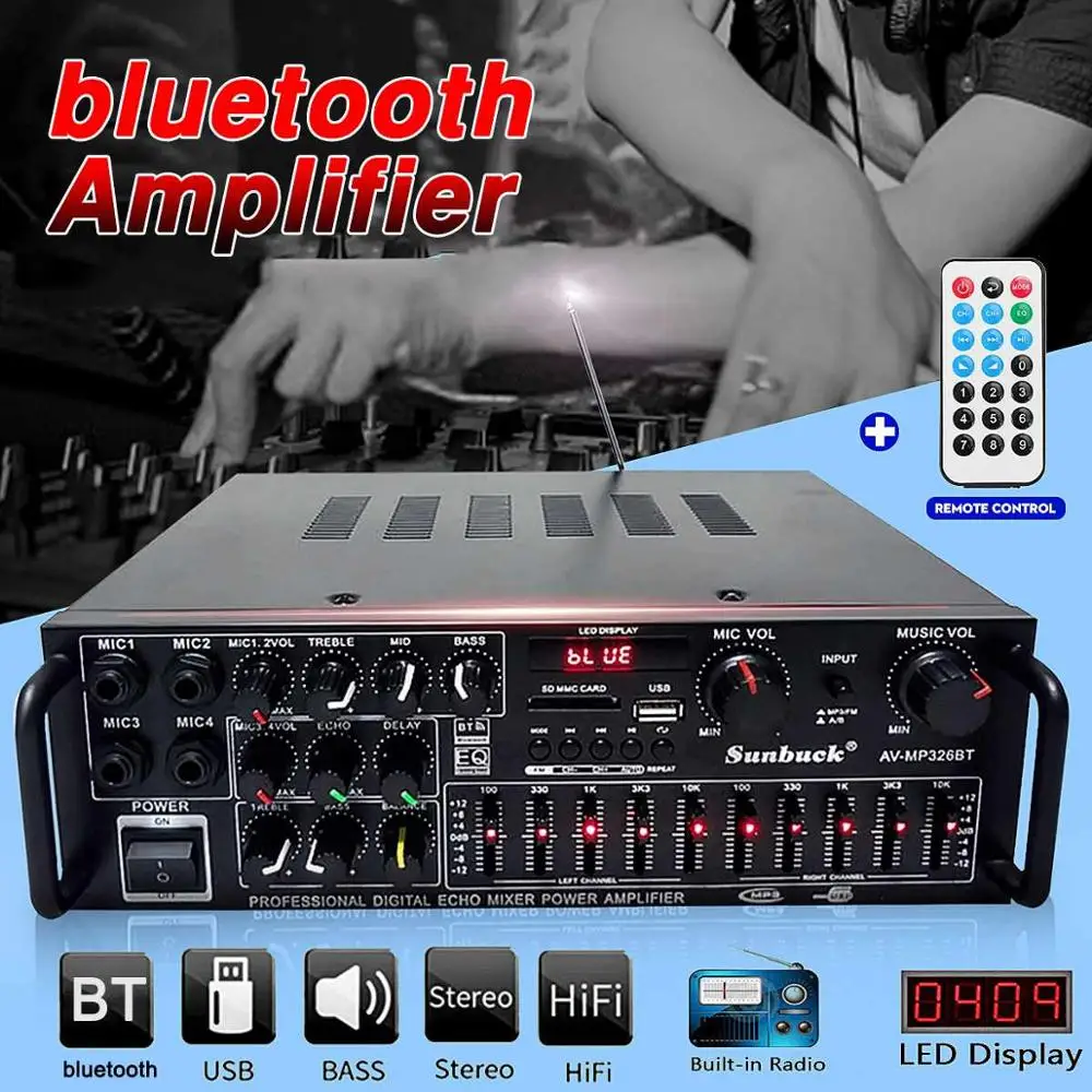 2000W bluetooth Audio Zosilňovač 2 Kanál HiFi Subwoofer Profesionálne Amplificador Domáce Kino Karaoke Prehrávač 12V/220V