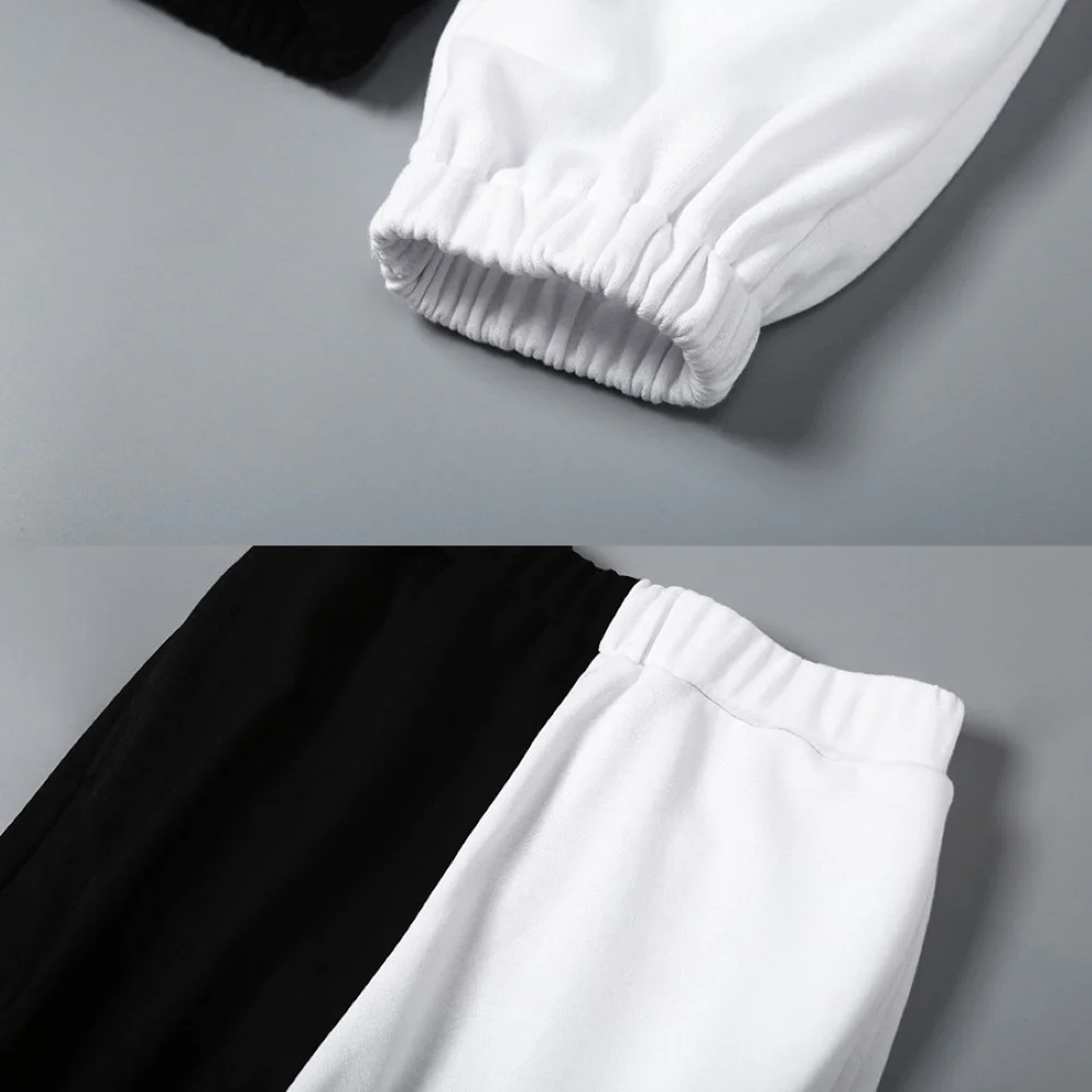 2019 vysoký pás black&white patchwork športový hárem nohavice jeseň zima ženy voľné ležérny športový streetwear nohavice