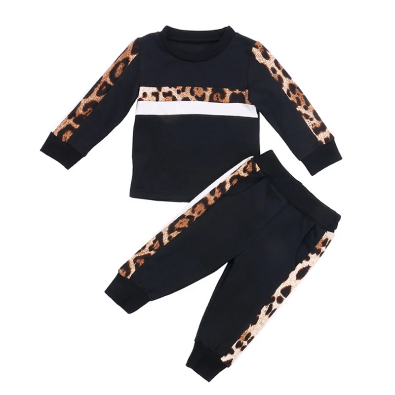 2020 Dievčatá Oblečenie Sady Batoľa Dievča Leopard Tlač Dlhý Rukáv T-shirt Nohavice Kostým Oblečenie Suit Baby Chlapci, Dievčatá Tepláková súprava Nastaviť