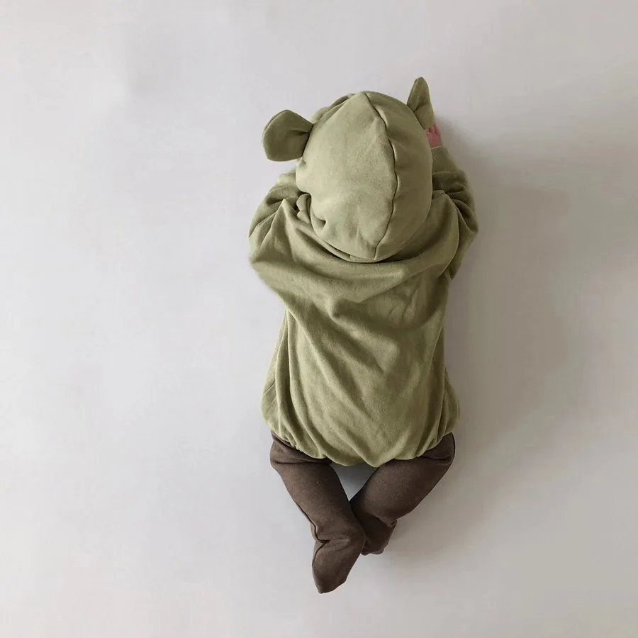 2020 Jeseň Nové Baby Chlapci, Dievčatá kombinézu roztomilý malý medveď ucho s Kapucňou Dlhý Rukáv Jumpsuit bavlna detské oblečenie