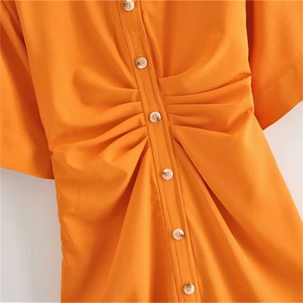 2020 letné dámske nové klope-krátke rukávy kontrast farieb šitie breasted skladaný dekoratívne tričko v štýle midi dlhé šaty