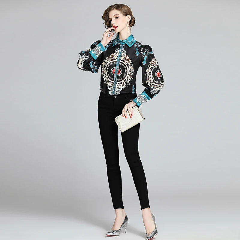 2020 Luxusné Dámske Topy a Blúzky Louis Tlač Dlhým rukávom Čierne Tričko Žena Letné Dizajn Voľne Žijúcich Cardigan Top Plus Veľkosť